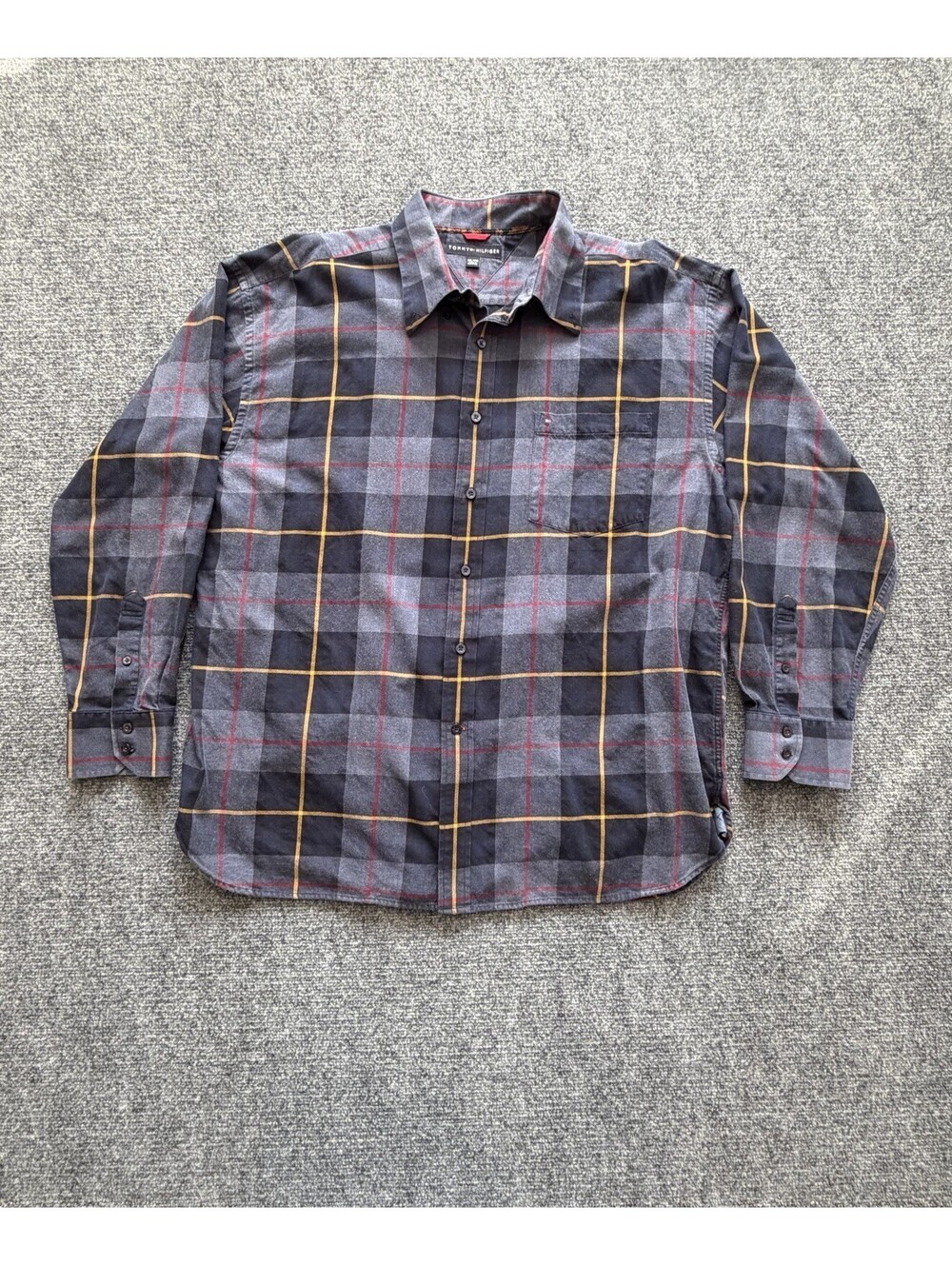 Tommy Hilfiger Plaid Button Down Shirt Mens 2XL Blue Grey Red Yellow Excellent